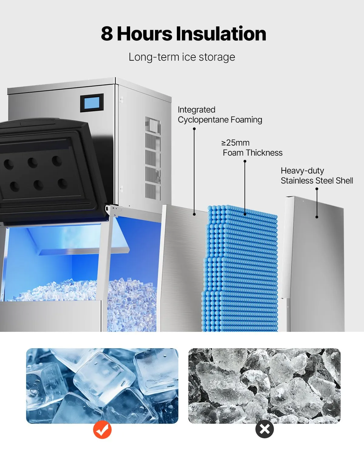 VEVOR Commercial Ice Maker Machine, 400LBS/24H Ice Making Machine with 250LBS Large Storage Bin, Auto Self-Cleaning Ice Maker Machine with Touchscreen for Bar Cafe Restaurant Business Commercial