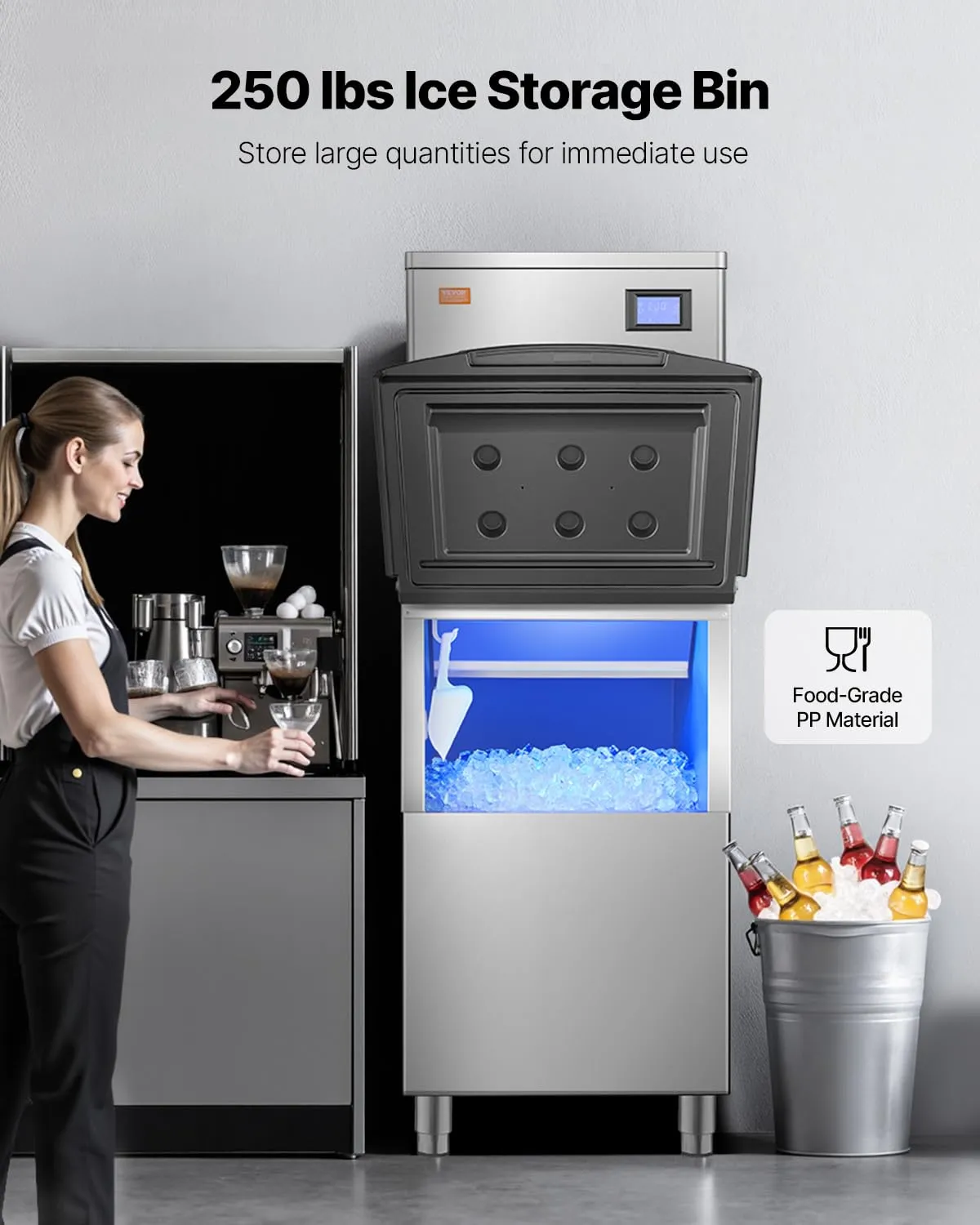 VEVOR Commercial Ice Maker Machine, 400LBS/24H Ice Making Machine with 250LBS Large Storage Bin, Auto Self-Cleaning Ice Maker Machine with Touchscreen for Bar Cafe Restaurant Business Commercial