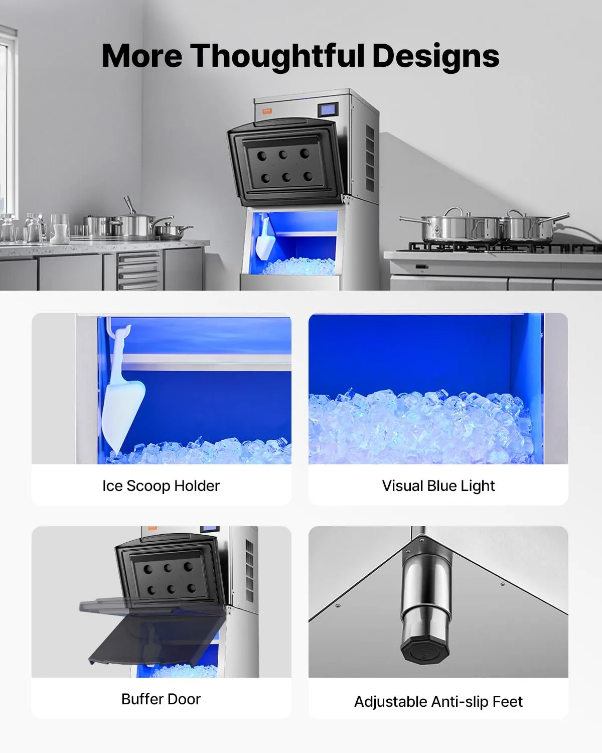 VEVOR Commercial Ice Maker Machine, 400LBS/24H Ice Making Machine with 250LBS Large Storage Bin, Auto Self-Cleaning Ice Maker Machine with Touchscreen for Bar Cafe Restaurant Business Commercial