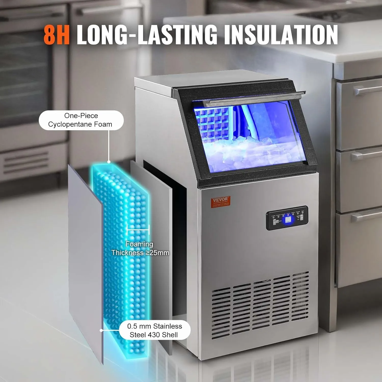 VEVOR Commercial Ice Maker Machine, 80lbs/24H Ice Maker Machine with 27.5lbs Storage Capacity, 40 Ice Cubes in 12-15 Minutes, LED Digital Display Commercial Ice Maker for Bar Home Office Restaurant