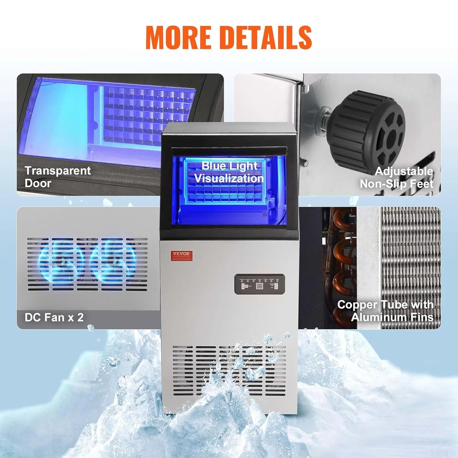 VEVOR Commercial Ice Maker Machine, 80lbs/24H Ice Maker Machine with 27.5lbs Storage Capacity, 40 Ice Cubes in 12-15 Minutes, LED Digital Display Commercial Ice Maker for Bar Home Office Restaurant