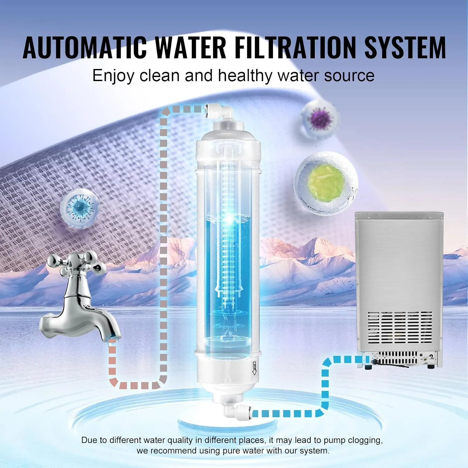 VEVOR Commercial Ice Maker Machine, 80LBS/24H with 24LBS Bin Stainless Steel Automatic Operation Commercial Ice Machine for Home Bar, Include Water Filter, Scoop, Connection Hose