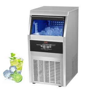 VEVOR Commercial Ice Maker Machine, 80LBS/24H with 24LBS Bin Stainless Steel Automatic Operation Commercial Ice Machine for Home Bar, Include Water Filter, Scoop, Connection Hose