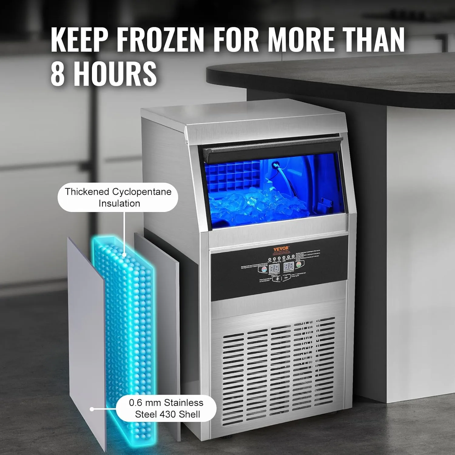 VEVOR Commercial Ice Maker Machine, 80LBS/24H with 24LBS Bin Stainless Steel Automatic Operation Commercial Ice Machine for Home Bar, Include Water Filter, Scoop, Connection Hose