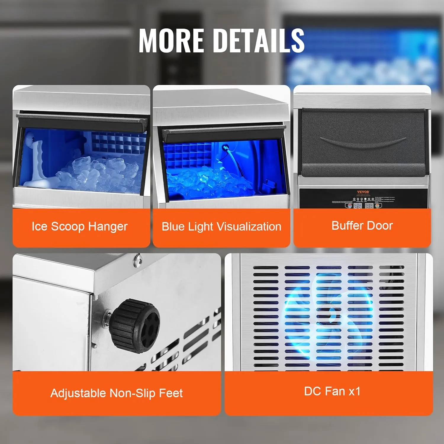 VEVOR Commercial Ice Maker Machine, 80LBS/24H with 24LBS Bin Stainless Steel Automatic Operation Commercial Ice Machine for Home Bar, Include Water Filter, Scoop, Connection Hose
