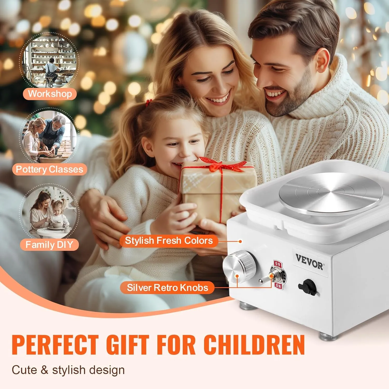 VEVOR Mini Pottery Wheel, 2.56in/3.94in, 2 Turntables Electric Ceramic Wheel Machine, 0-320RPM Adjustable Speed Detachable Basin Forming Machine, 18pcs Accessories, for Art Craft Work Home DIY, White
