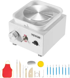 VEVOR Mini Pottery Wheel, 2.56in/3.94in, 2 Turntables Electric Ceramic Wheel Machine, 0-320RPM Adjustable Speed Detachable Basin Forming Machine, 18pcs Accessories, for Art Craft Work Home DIY, White