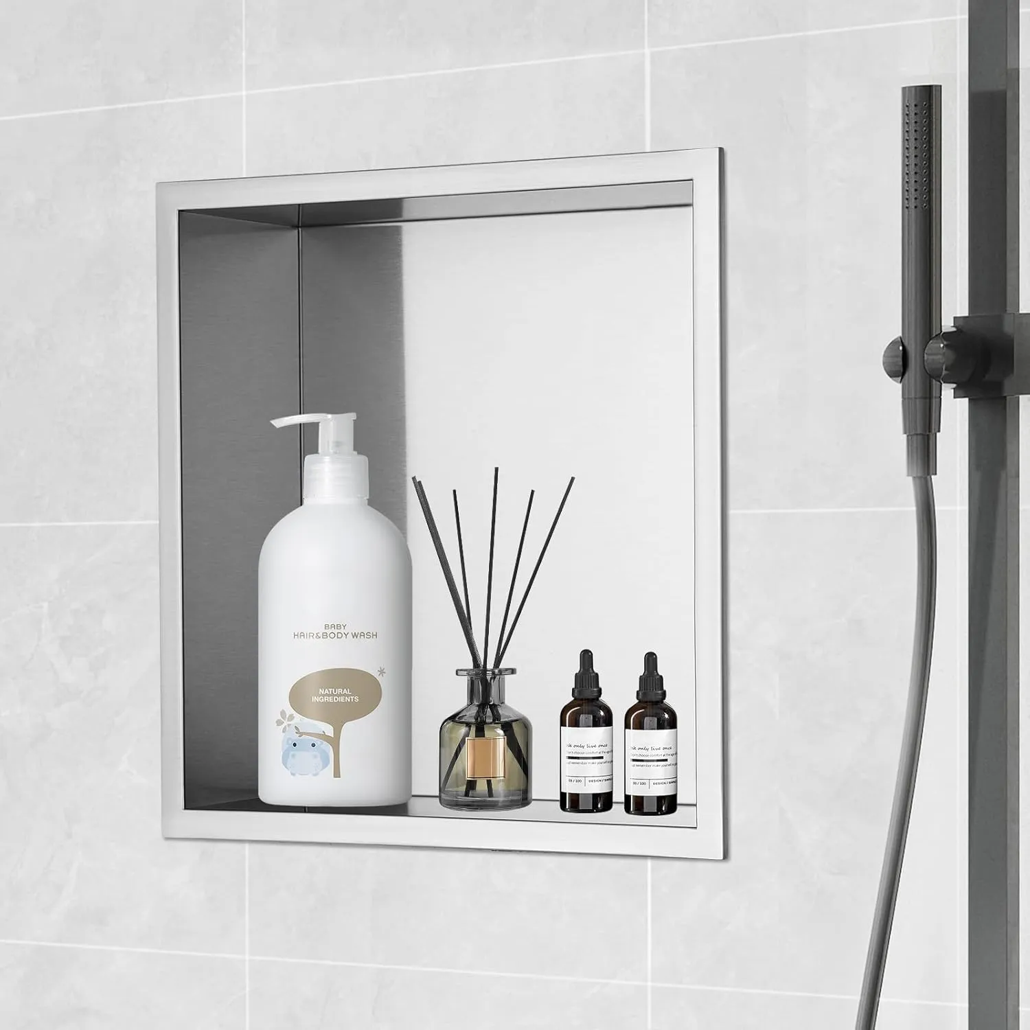 VEVOR Shower Niche No Tile Needed, Stainless Steel Niche for Shower Wall, Sealed Waterproof Rust-Resistant Bathroom Niche for Storage, 13x13'' Single Shelf