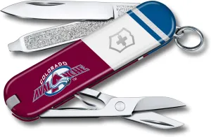 Victorinox Classic SD Swiss Army Knife – Compact 7 Function Swiss Made Pocket Knife with Small Blade, Screwdriver and Key Ring – Colorado Avalanche