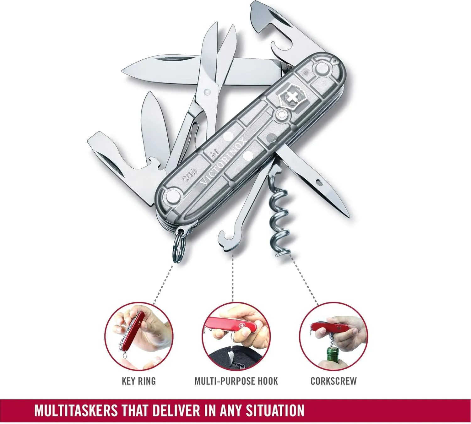 Victorinox Climber Swiss Army Knife, 14 Function Swiss Made Pocket Knife with 2 Blades, Corkscrew and Screwdriver