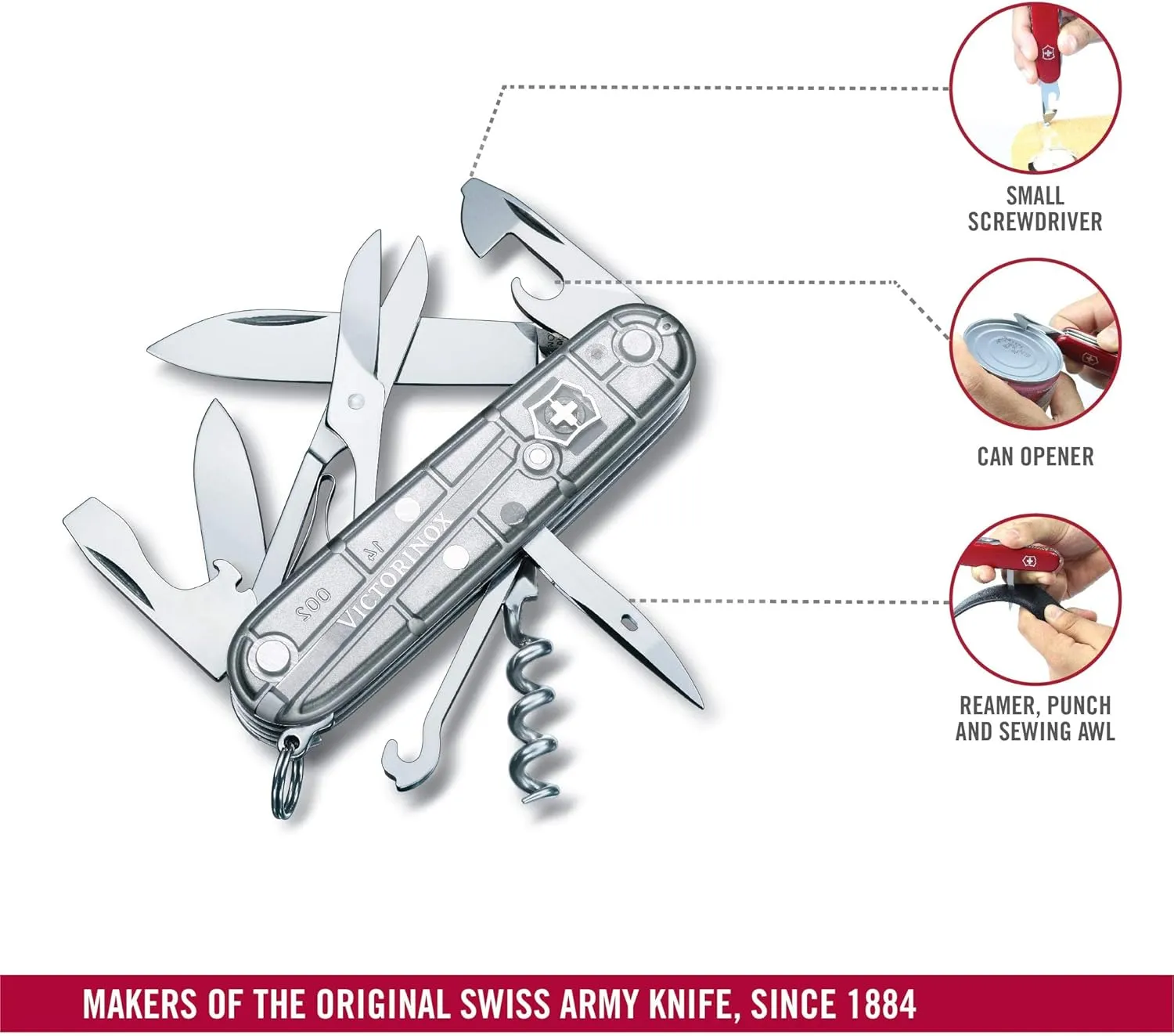 Victorinox Climber Swiss Army Knife, 14 Function Swiss Made Pocket Knife with 2 Blades, Corkscrew and Screwdriver