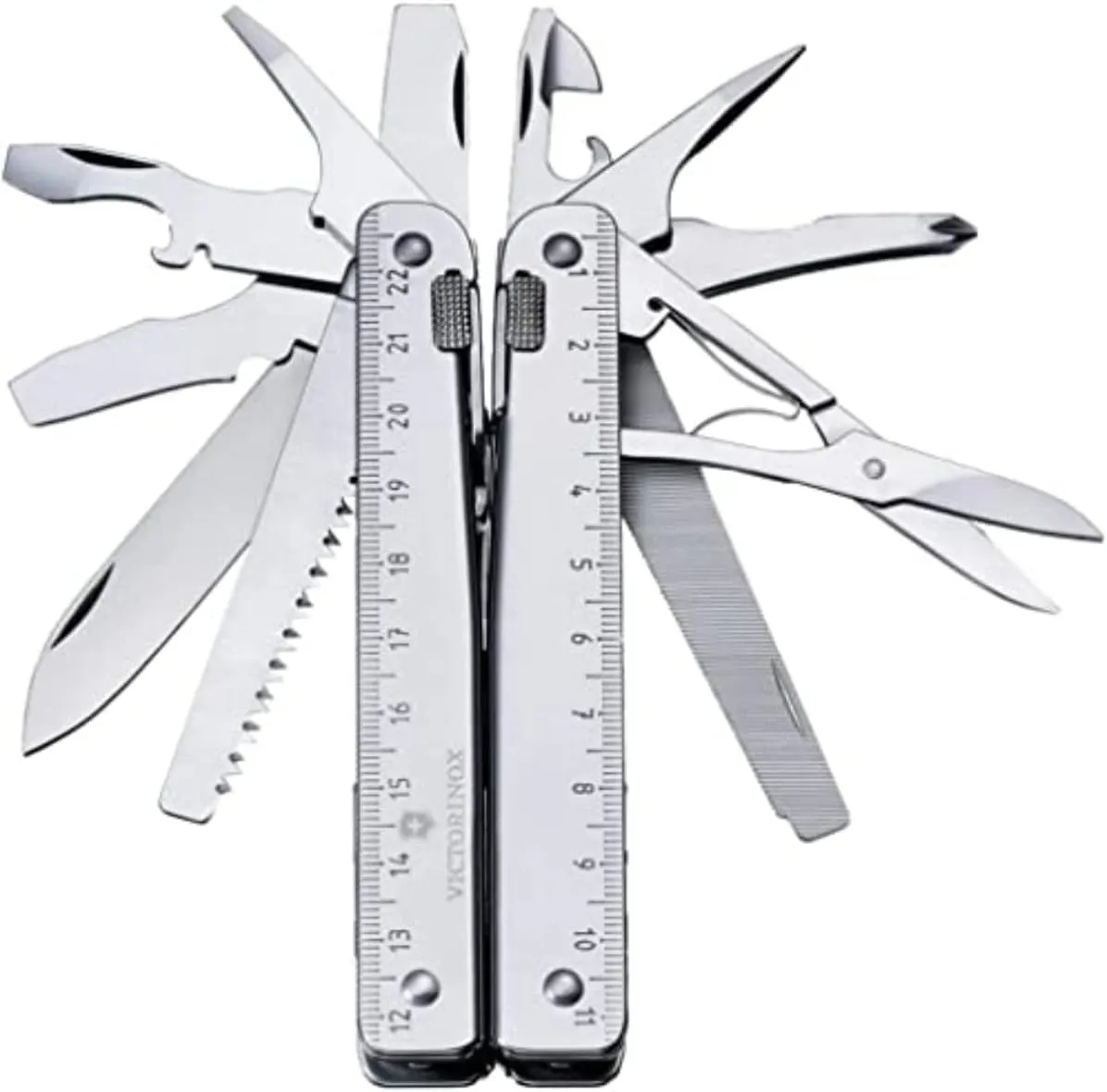 Victorinox Swiss Tool Swiss Army Knife, 24 Function Swiss Made Multi-Tool with Needle-Nose Pliers, Wire Cutters and Large Blade - Silver