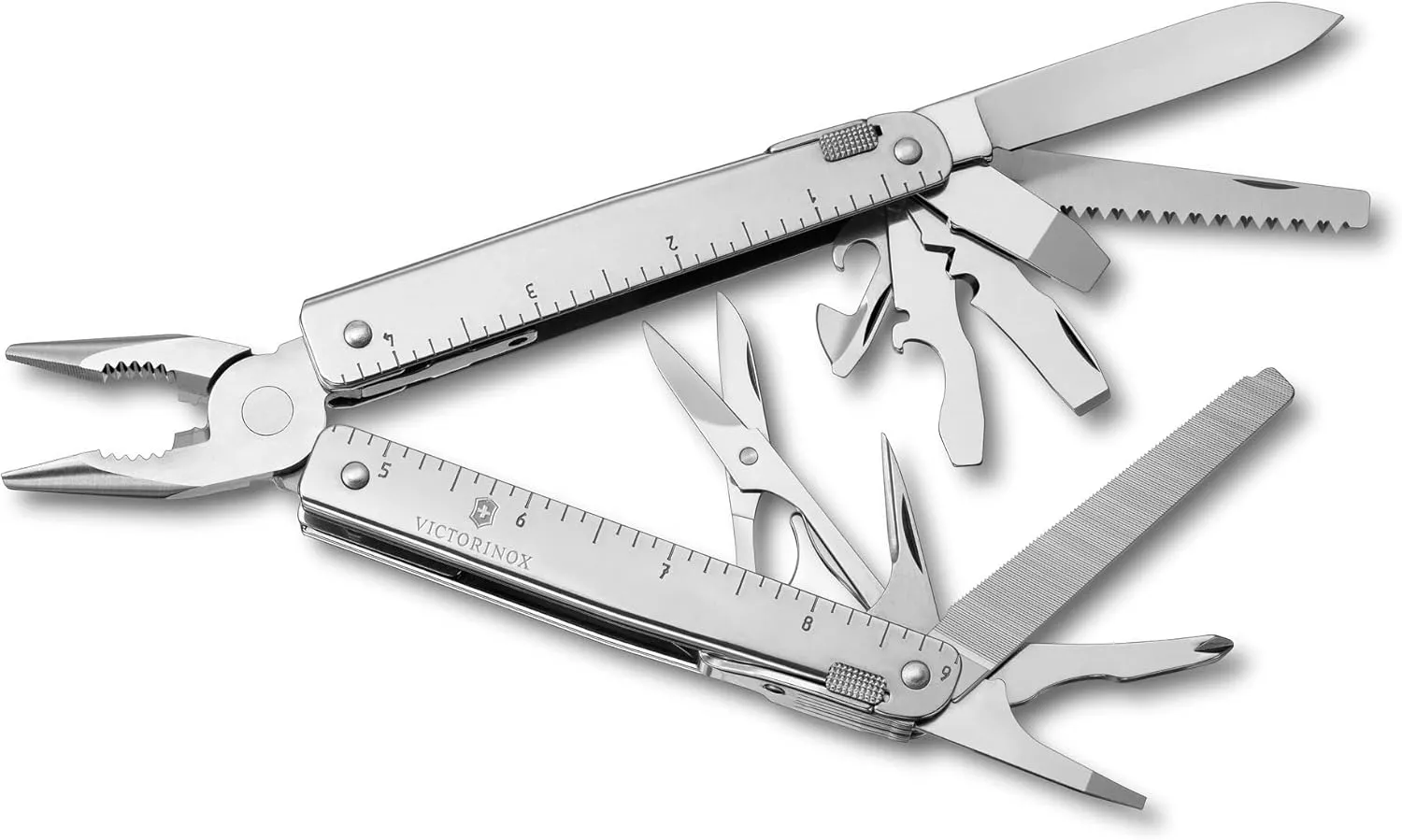 Victorinox Swiss Tool Swiss Army Knife, 24 Function Swiss Made Multi-Tool with Needle-Nose Pliers, Wire Cutters and Large Blade - Silver