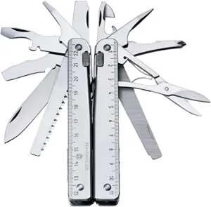 Victorinox Swiss Tool Swiss Army Knife, 24 Function Swiss Made Multi-Tool with Needle-Nose Pliers, Wire Cutters and Large Blade - Silver