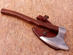 Viking Axe Custom Hand Made High Carbon Steel Tomahawk Viking Hatchet Bearded Camping Axe with Rose Wood Handle Hand Forged Hatchets Axe with Leather Sheath