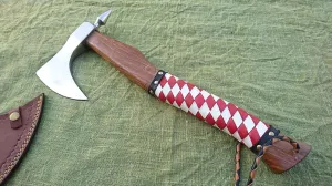 Viking Axe-Medieval Spiker Custom Hand Made HIGH Carbon Steel Tomahawk Viking Hatchets Beared Axe with Rose Wood Handle with Leather Wrap Handle R-A 016