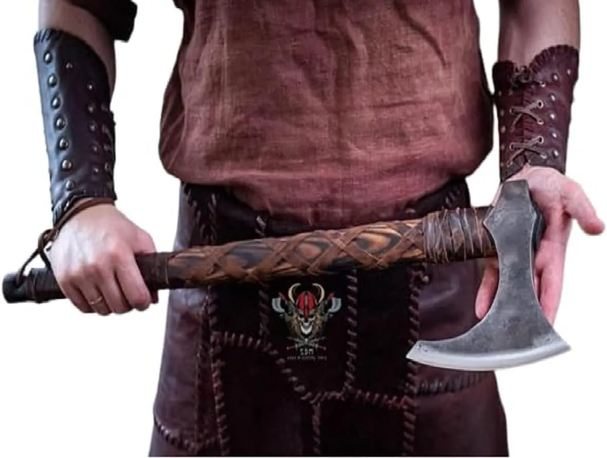 Viking Battle Axe, 24 Inch Overall Length, High Carbon Steel Blade, Ash Wood Handle with Leather Wrap, Includes Leather Sheath, Norse Mythology Tool