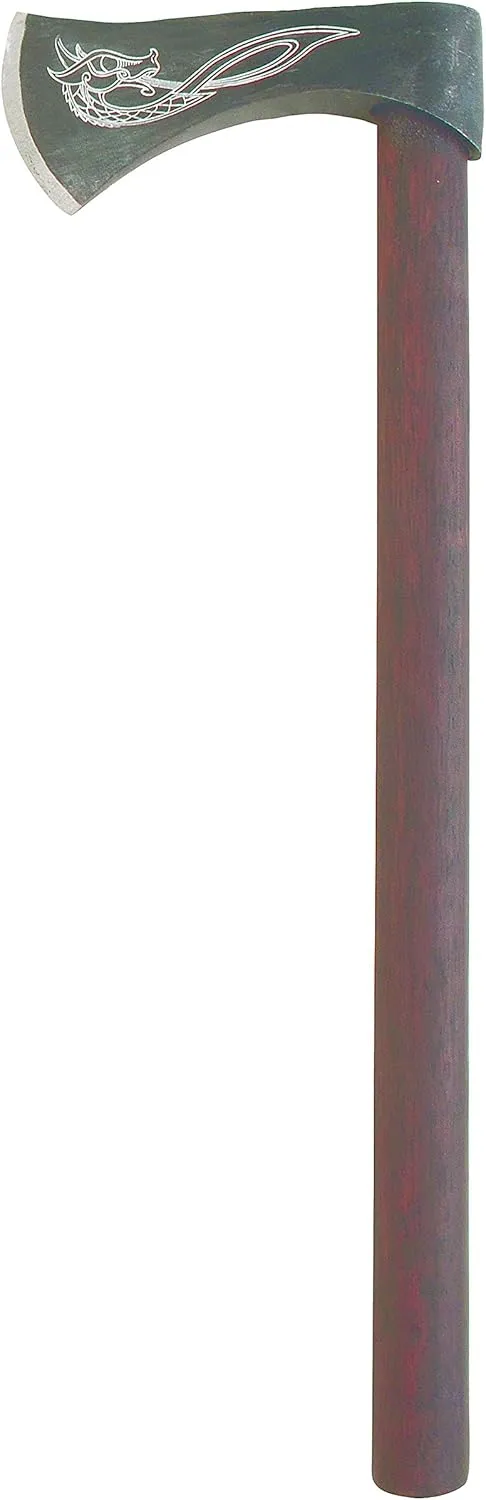 Viking Throwing Axe with Engraved Dragon on Carbon Steel Blade - Hickory Handle