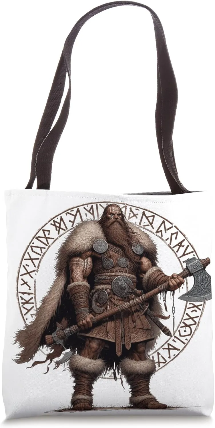 Viking Warrior in Battle Stance with an Axe Tote Bag