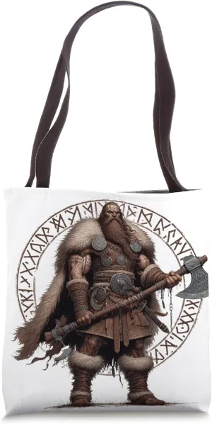 Viking Warrior in Battle Stance with an Axe Tote Bag