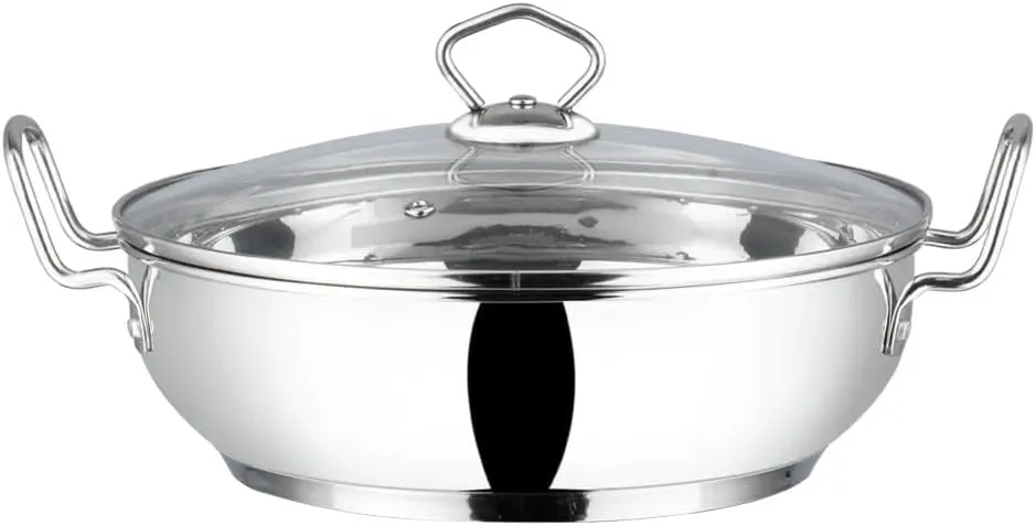 Vinod Stainless Steel Kadhai – Tempered Glass Lid – Induction Friendly Wok(26cm/10.5 Inch) – 3.7 Liters(3.9 Quarts) – 16 Cups – Multi-Use Pot – Suitable For Indian Cooking, Sauce, Deep Fry, Stew