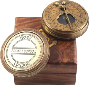 Vintage Brass Sundial Compass with Wooden Box Special Engraved Directional Magnetic Compass Antique Nautical Vintage Quote Personalized Gift for Son, Adventure Awaits Compass, Gift for Dad