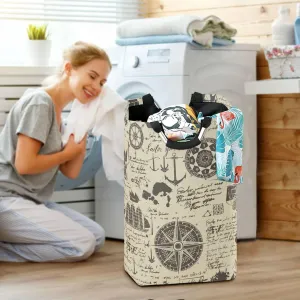Vintage Compass Anchor Large Laundry Baskets Washing Hamper Bag Nautical Steering Wheel Dirty Clothes Storage Bin Toy book Clothing Holder With Handles For Home Bathroom Bedroom 50L