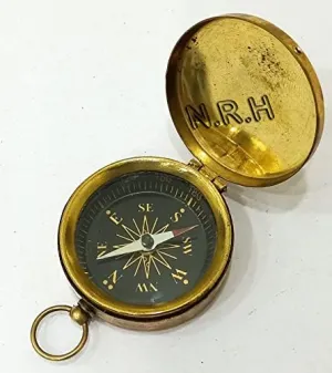 Vintage Directional Magnetic Compass Brass Finish with Leather Case Compass