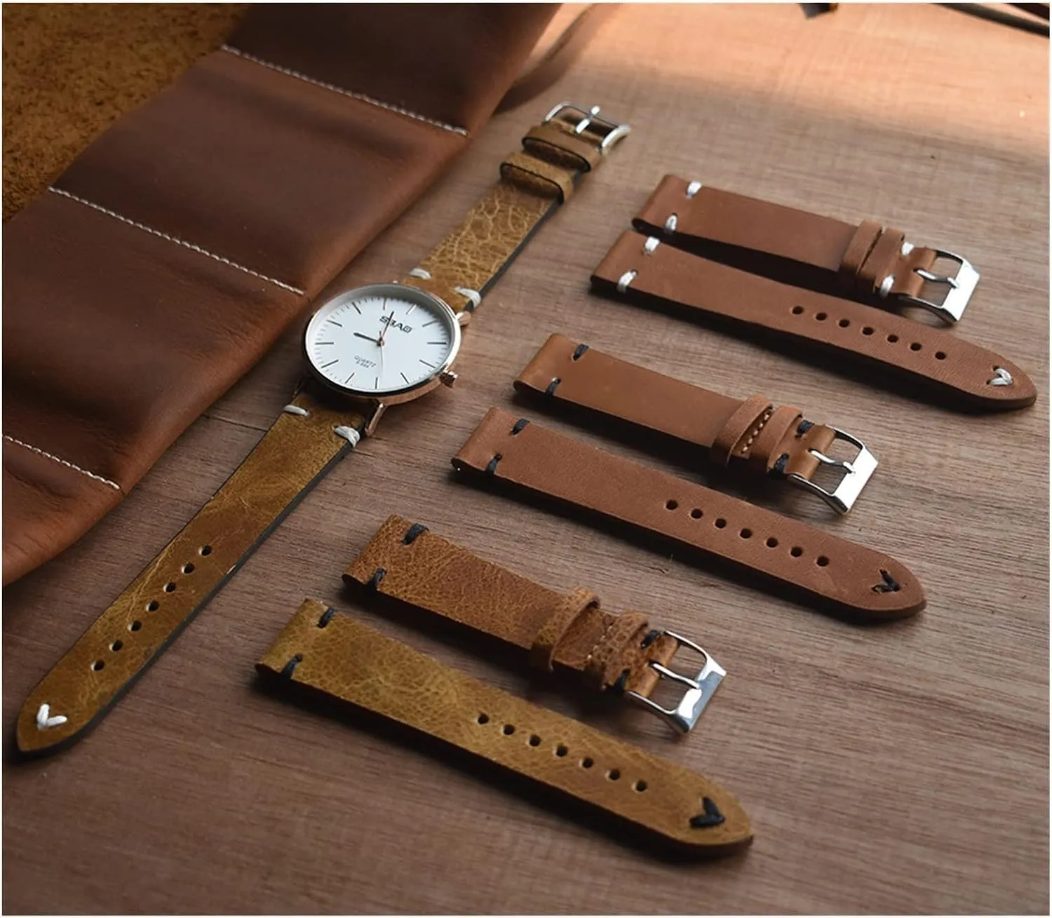 Vintage Leather Watchband Watch Strap Men Watch Accessories Watch Band with Stainless Steel Buckle
