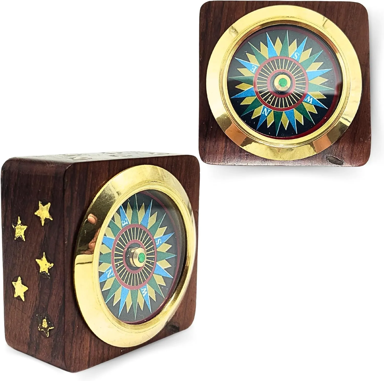Vintage Nautical Navigation Tool: Wooden Base Compass with Elegant Paperweight
