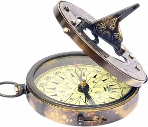 Vintage Navigational Compass Functional Tool Home & Table Decor Nautical Sundial Compass Round Brass Finish