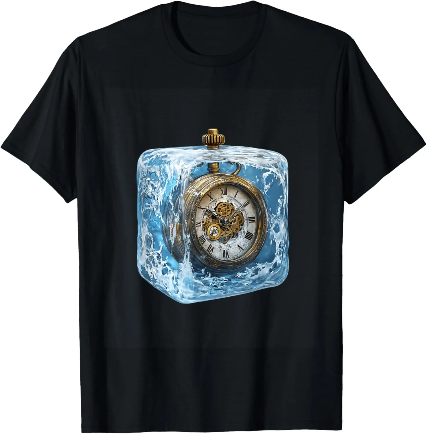 Vintage Pocket Watch In Ice Fantasy Art T-Shirt