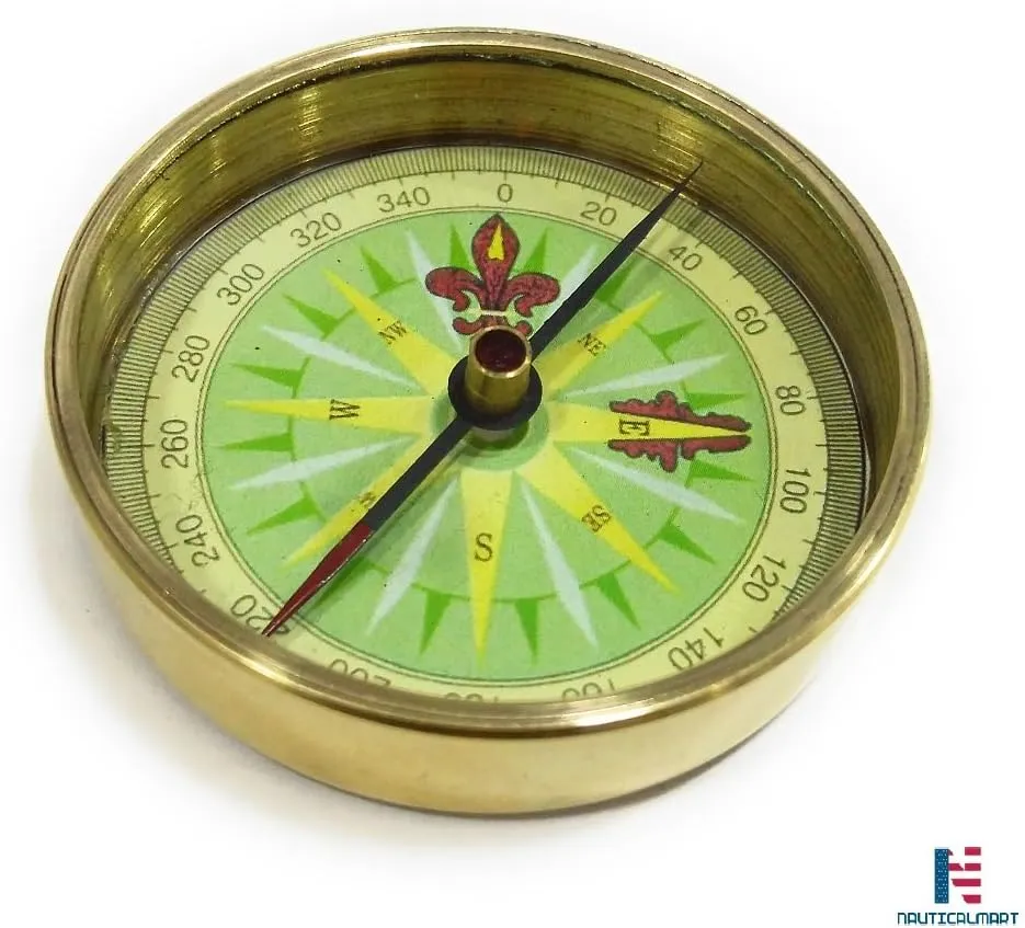 Vintage Solid Brass 2-inch Open-Faced Pocket Compass Paper Weight Marine Desktop Gift Compass Navigational Direction Pocket Compass for Hiking & Camping