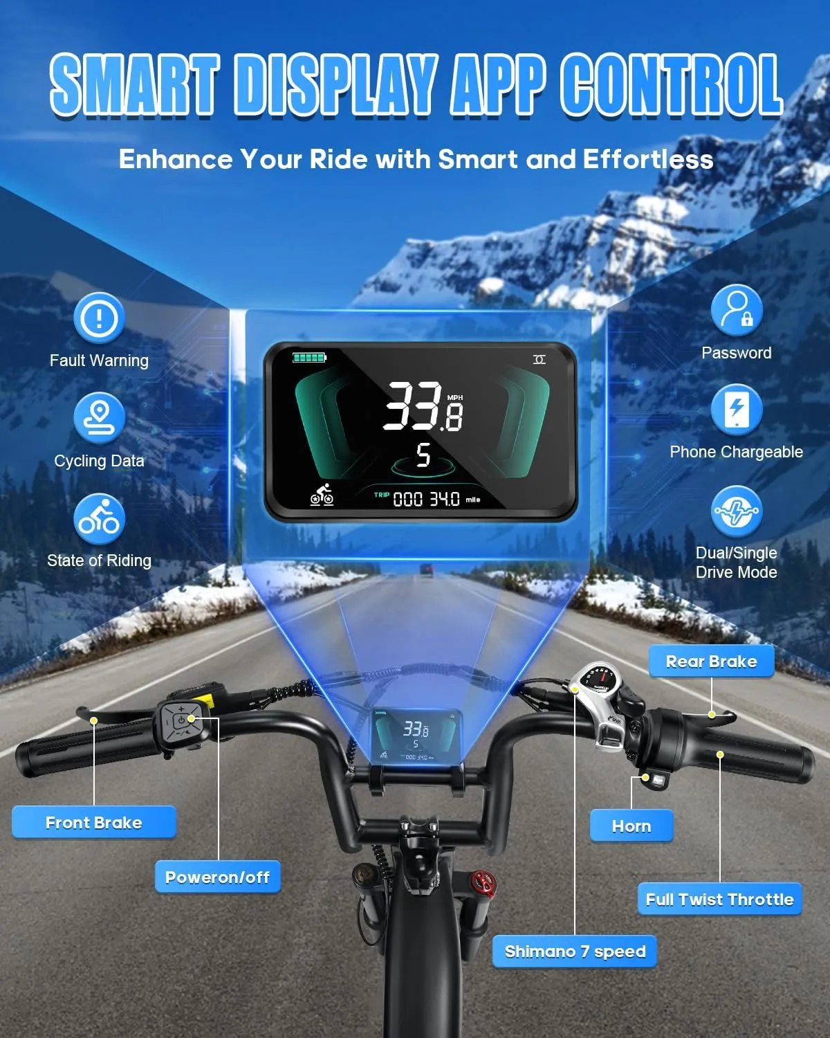 W Wallke AWD Dual Motor Electric Bike for Adults, UL2849 Certified, 48V 60Ah Battery Cell Brand Sam-Sung, 200 Miles, App Control 35MPH Fast Ebike,20" Fat Tire Mountain Offroad All Terrain E-Bike
