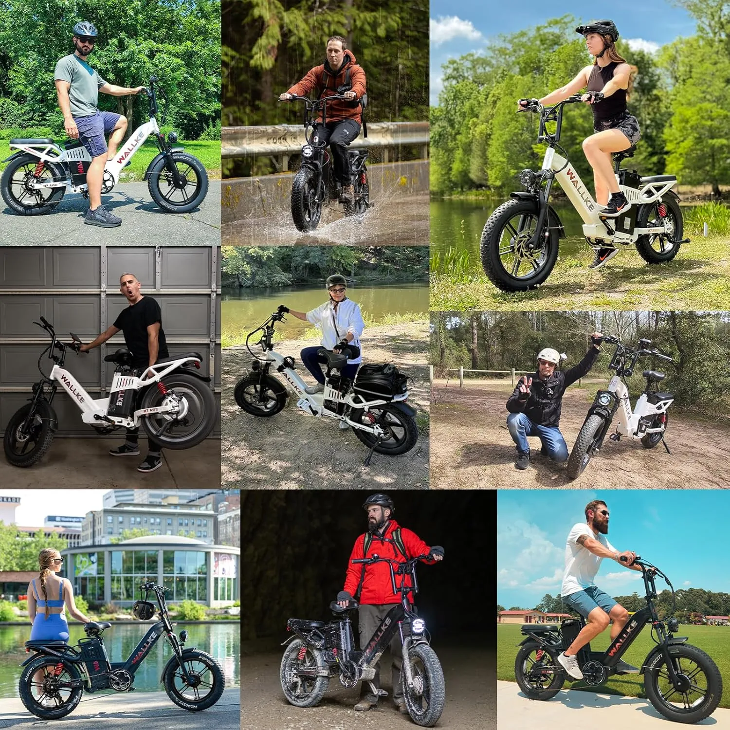 W Wallke AWD Dual Motor Electric Bike for Adults, UL2849 Certified, 48V 60Ah Battery Cell Brand Sam-Sung, 200 Miles, App Control 35MPH Fast Ebike,20" Fat Tire Mountain Offroad All Terrain E-Bike