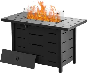 Walsunny 43 inch Outdoor Propane Fire Pit 50,000 BTU Gas Fire Pit Table with Lid, Waterproof Cover, Rectangle Gas Firepit Table for Garden/Patio, CSA Certification