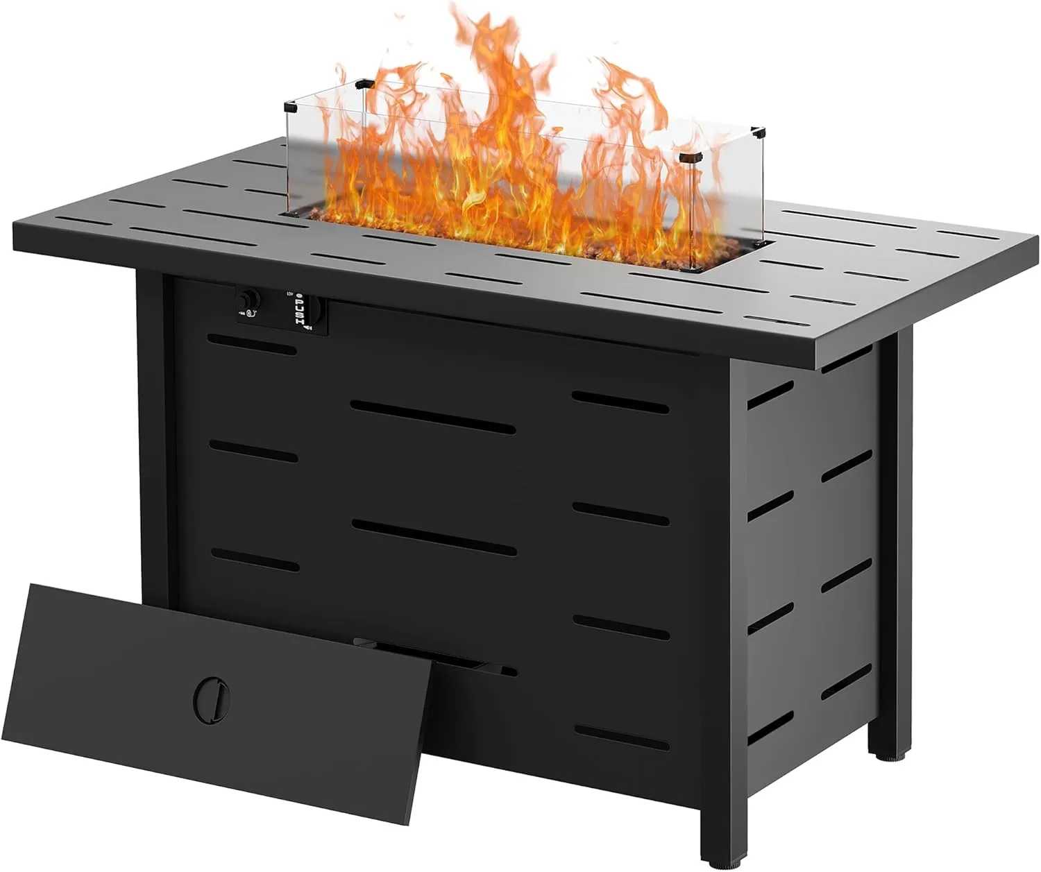 Walsunny 43 inch Outdoor Propane Fire Pit 50,000 BTU Gas Fire Pit Table with Lid, Waterproof Cover, Rectangle Gas Firepit Table for Garden/Patio, CSA Certification