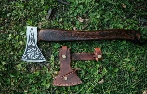 WARIVO Knives Custom Handmade Carbon Steel Viking Axe Bearded Camping Axe for Birthday Gifts