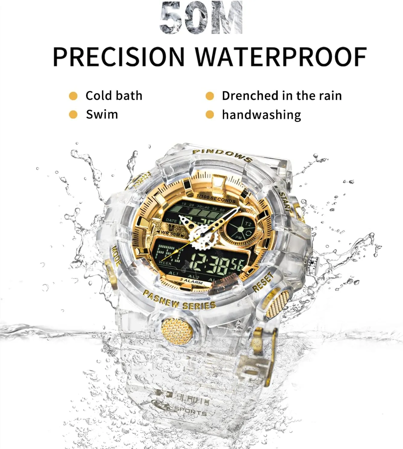 Watch for Men Watch Men Digital Sports Watch Large Digital Analog Dual Display Waterproof Watches with 3 Alarms Countdown Stopwatch Date Dual-Time LED Light Multifunctional Military Wrist Watches