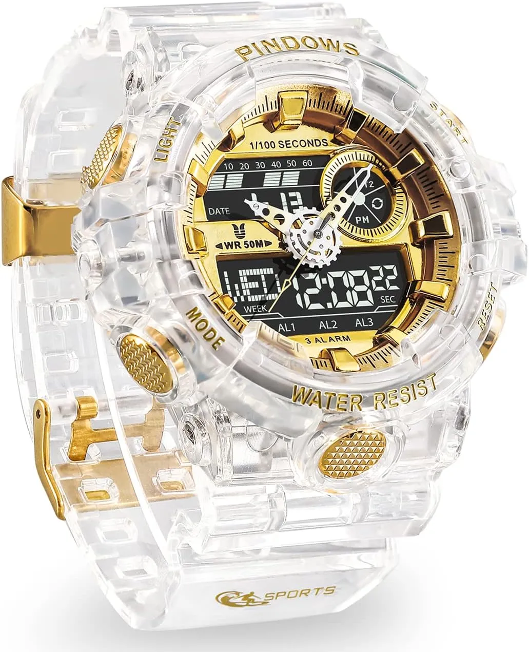 Watch for Men Watch Men Digital Sports Watch Large Digital Analog Dual Display Waterproof Watches with 3 Alarms Countdown Stopwatch Date Dual-Time LED Light Multifunctional Military Wrist Watches