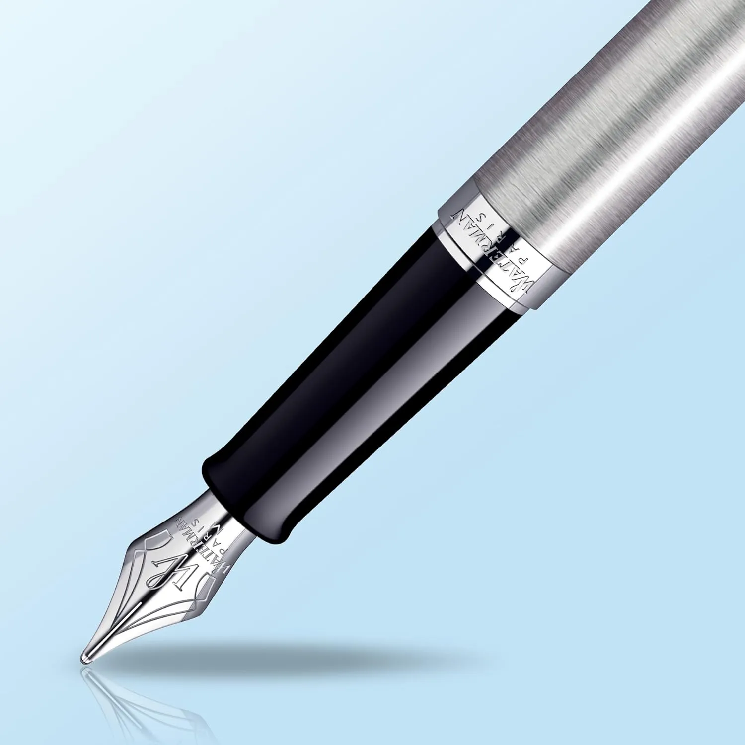 Waterman Hémisphère Fountain Pen, Stainless Steel with Chrome Trim, Medium Nib with Blue Ink Cartridge, Gift Box