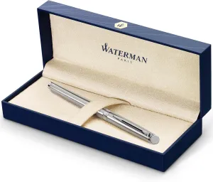Waterman Hémisphère Fountain Pen, Stainless Steel with Chrome Trim, Medium Nib with Blue Ink Cartridge, Gift Box