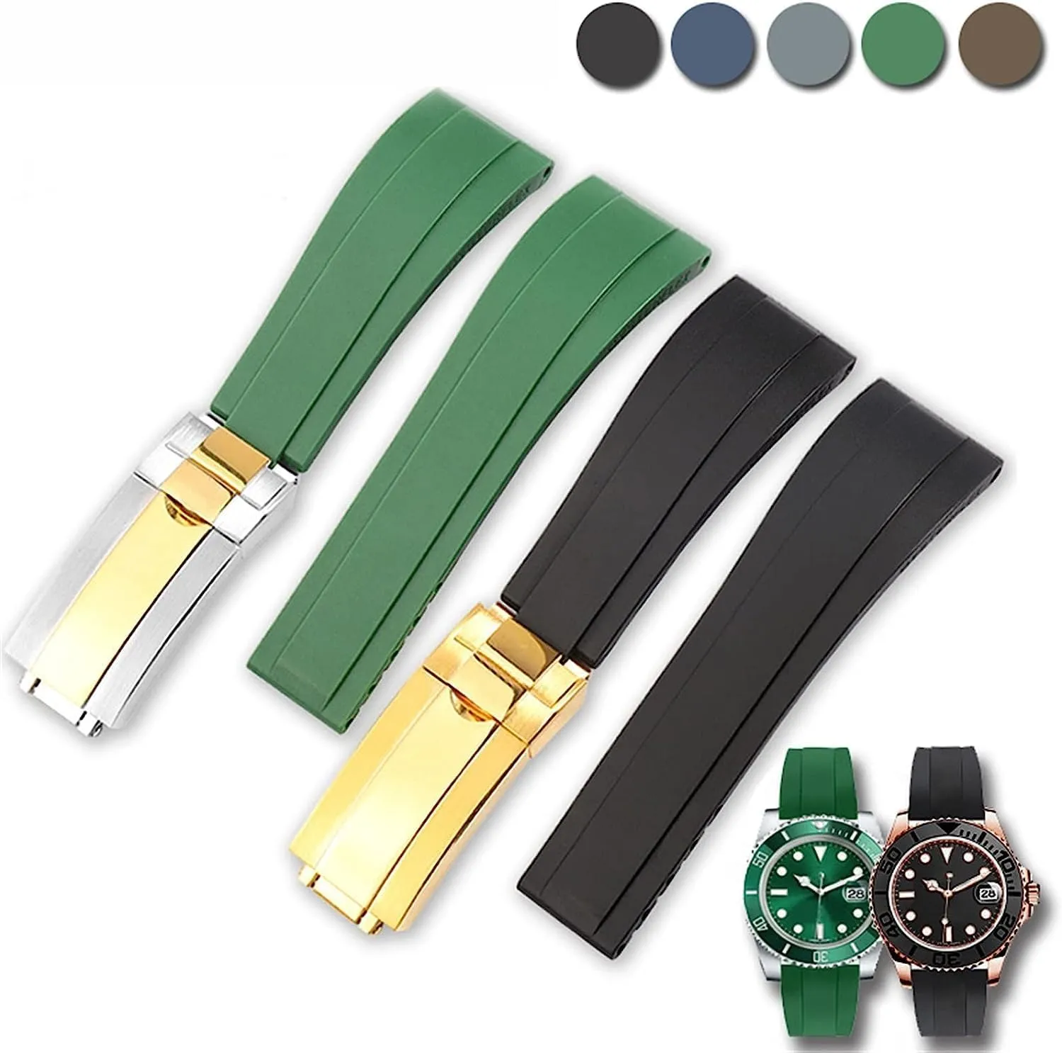 Waterproof Rubber WatchBand For Rolex Submariner YachtMaster Daytona Watch Strap Replacement Bracelet Chain Accessories