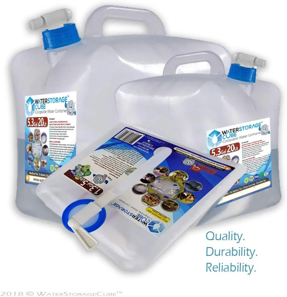 WaterStorageCube BPA Free Collapsible Water Container with Spigot, Camping Water Storage Carrier Jug for Outdoors Hiking Backpack & Survival Kit, Foldable Portable Water Canteen 1.3/2.6/5.3 Gallon