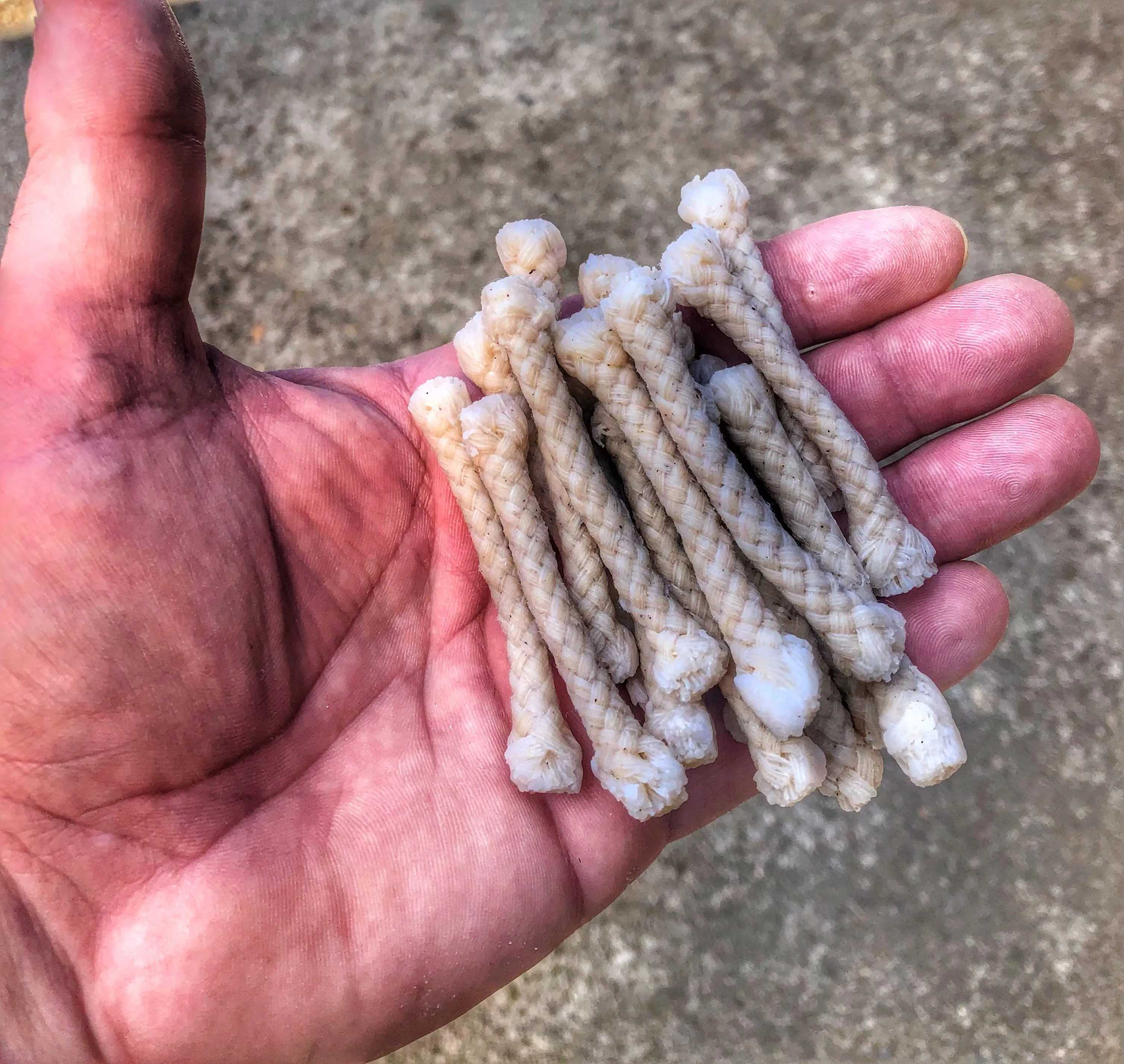 WAX INFUSED 100 PERCENT COTTON FIRE STARTERS.