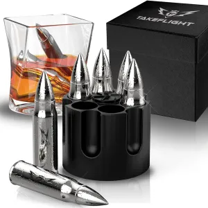 Whiskey Stones Gift Set – 6 Metal Ice Cubes | Stainless Steel Whiskey Rocks for Bourbon & Scotch | Cool Whiskey Gifts for Men, Dad, Boyfriend | Valentine's, Father’s Day, Stocking Stuffer