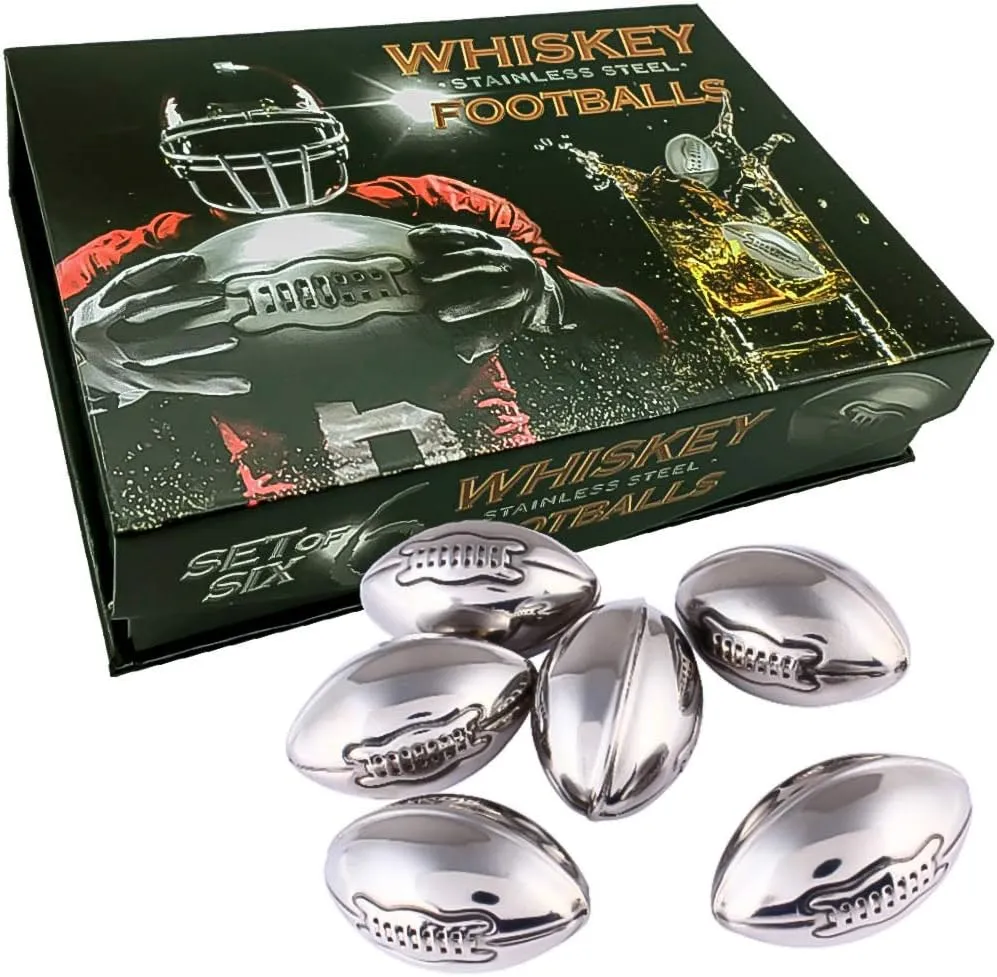 Whisky Stones Stainless Steel Footballs, Gifts from Daughter, Wife, Son. Reusable Chilling Rocks Ice Cubes Beer Chillers Cool Birthday Gift for Him Man Father's Day, Dad Husband Sports Fan