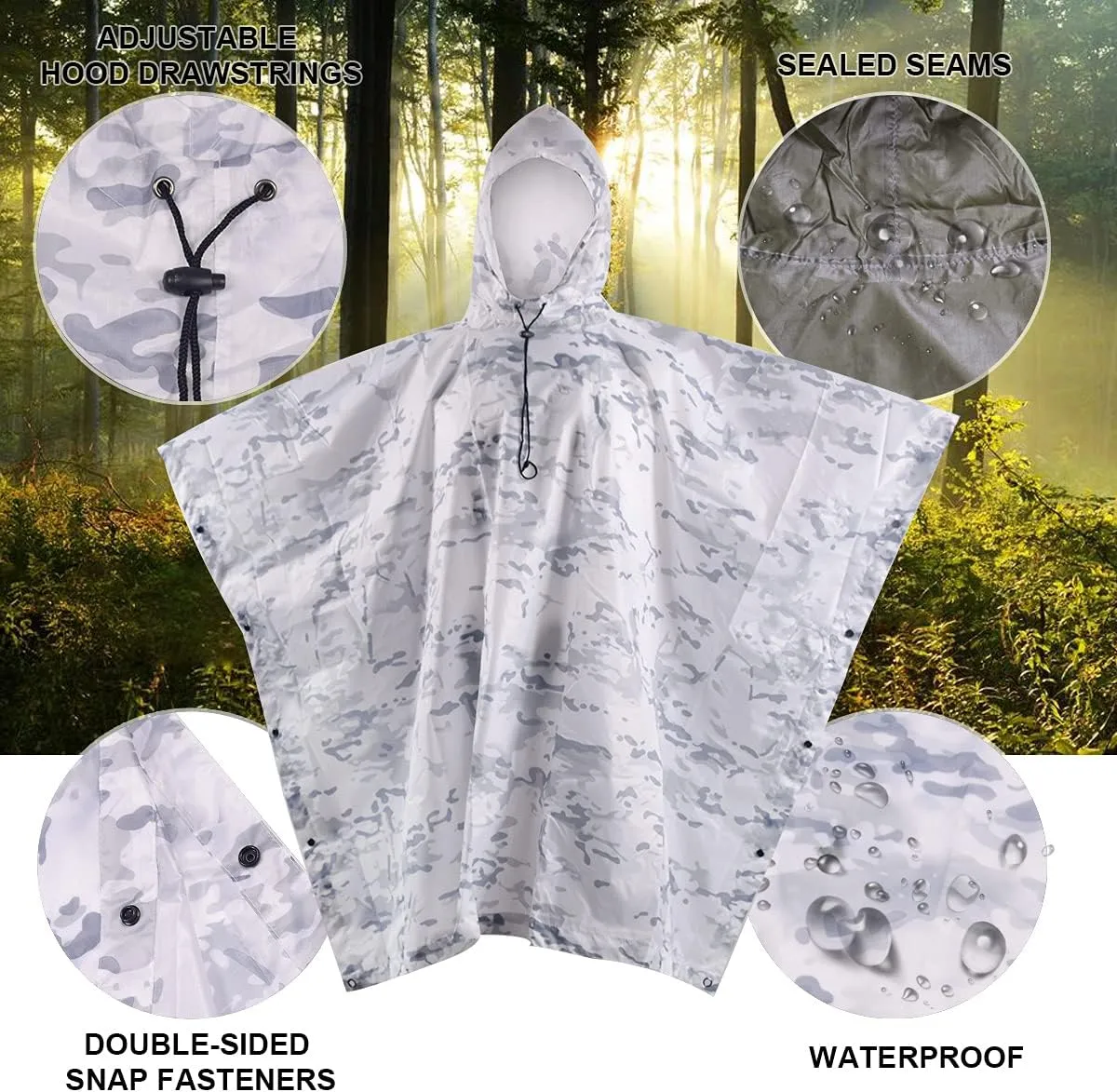 WINWAY Military Style Poncho Multi Use Rip-Stop Camouflage Raincoat