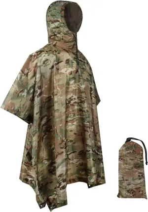 WINWAY Military Style Poncho Multi Use Rip-Stop Camouflage Raincoat
