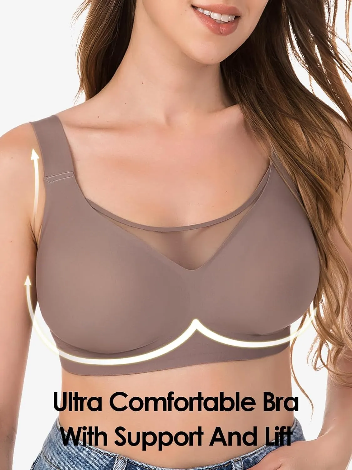 Wireless Bras for Women (34C-42DD), Extremely Comfortable Seamless Bra Mesh Bralettes Adjustable Straps Everyday Bra